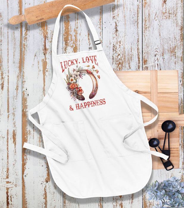 Lucky Love Happiness Horseshoe Western Cotton Apron