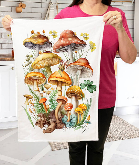 Vintage Mushrooms Botanicals Fairy Kitchen Terry Cloth Towel