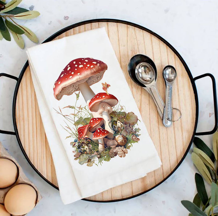 Red & White Mushrooms Faires Flour Sack Tea Towel