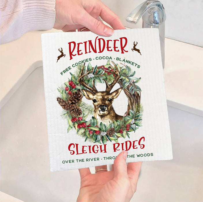 Christmas Reindeer Sleigh Rides SWEDISH DISH CLOTH