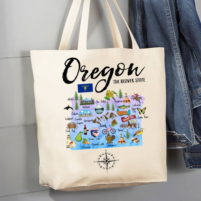 Oregon State Map Souvenir 12 oz Canvas Tote Bag