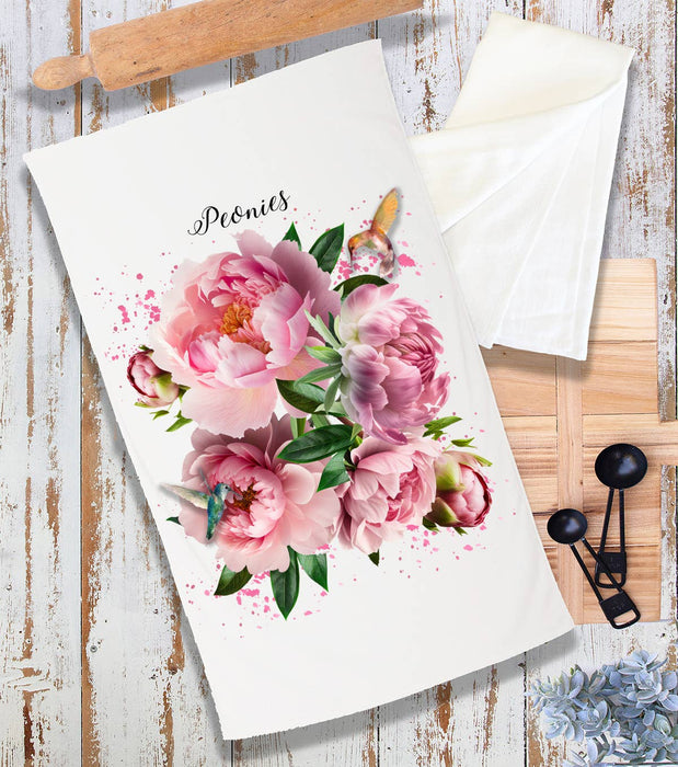 Spring Garden Peonies Flowers Terry Cloth Towel
