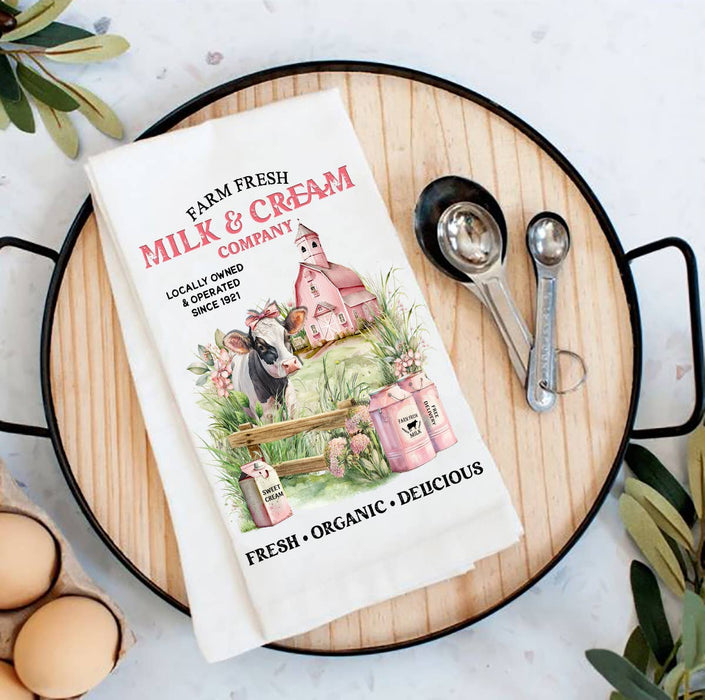 Country Farm Fresh Milk & Creamery Cow Cotton Tea Towels