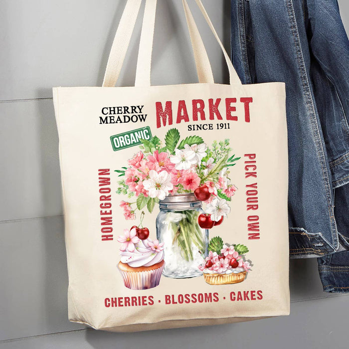 Cherry Meadow Market Country 12 oz Canvas Tote Bag