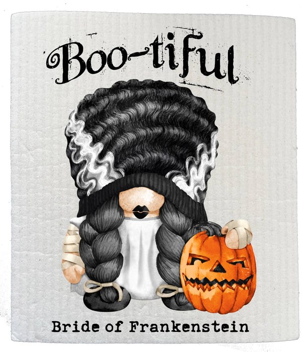 Gnome Bootiful Bride Frankenstein Halloween SWEDISH DISH CLOTH