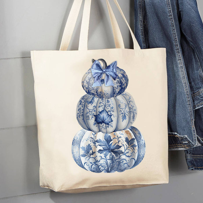 Autumn Stacked Chinoiserie Pumpkins 12 oz Canvas Tote Bag