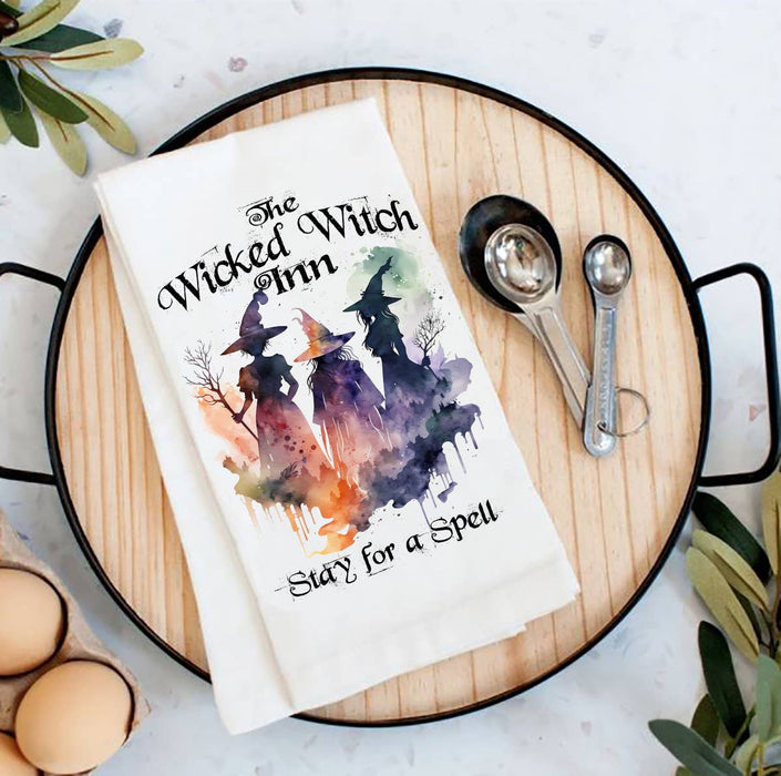 Halloween Stay for a Spell Witches Flour Sack Tea Towel