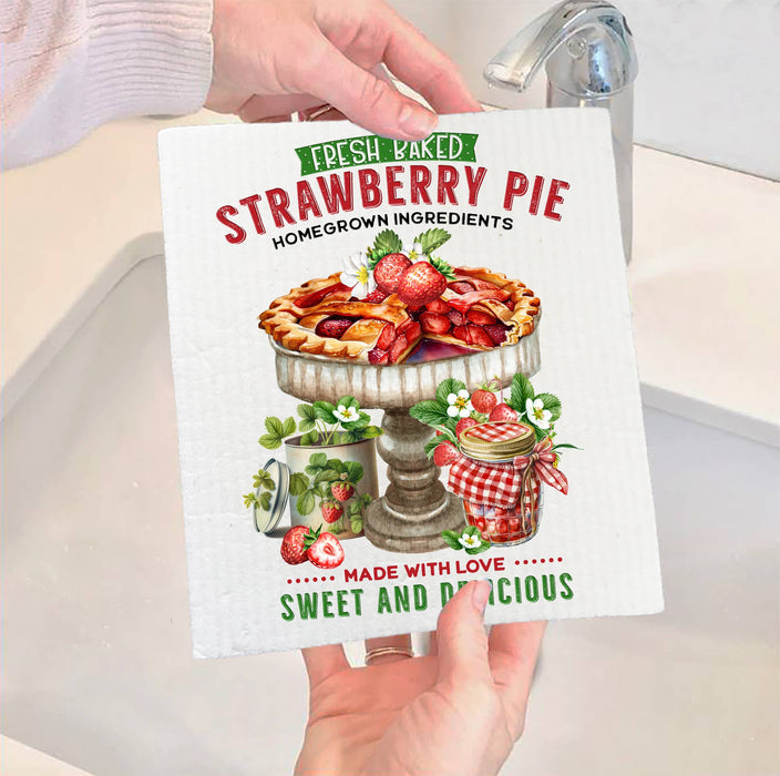 Country Fresh Baked Strawberry Pie Swedish Dish Cloth