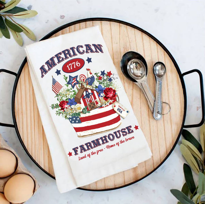 American Patriotic Farmhouse Flowers Cotton Tea Towels