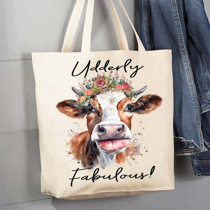 Udderly Fabulous Cow Farmhouse 12 oz Canvas Tote Bag