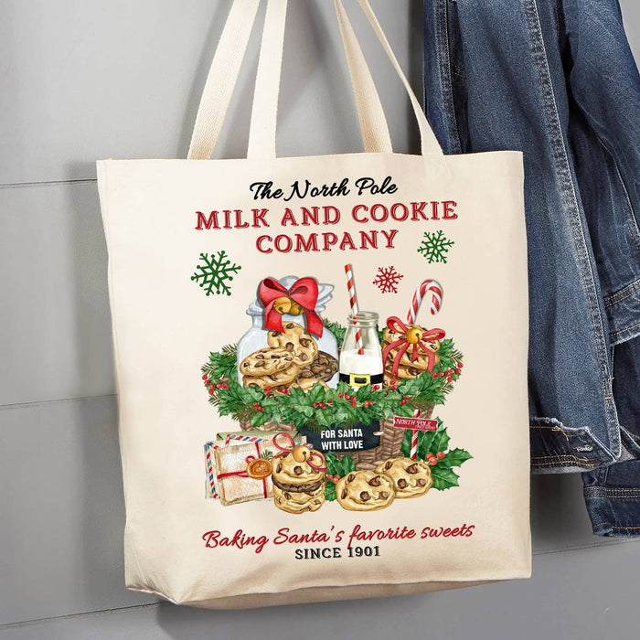 Christmas Milk and Cookie Company 12 oz Canvas Tote Bag