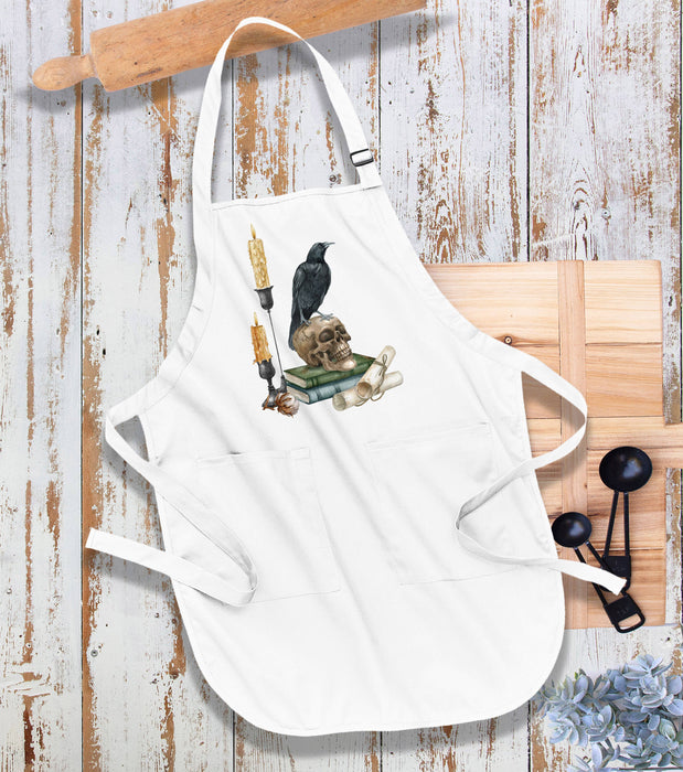Halloween Black Crow Skull Candles Kitchen Cotton Apron