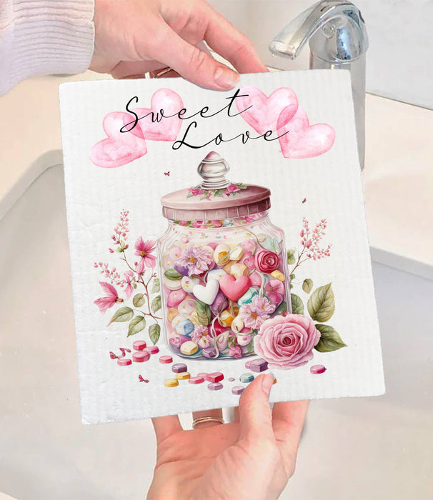 Valentine Candy Jar Sweet Love Heart SWEDISH DISH CLOTH