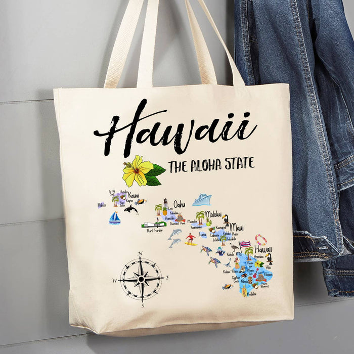 Hawaii State Map Souvenir 12 oz Canvas Tote Bag