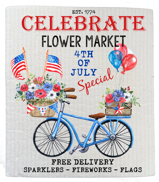 4th of July Flower Market Bicycle SWEDISH DISH CLOTH