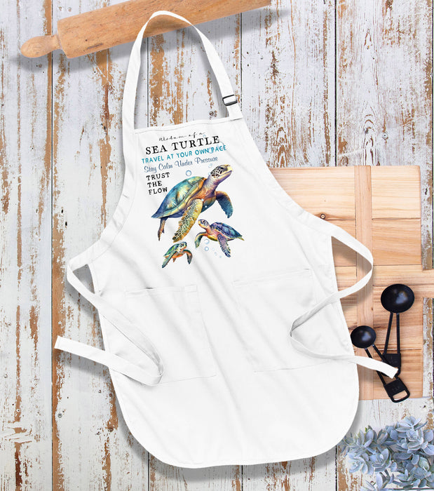 Coastal Sea Turtle Wisdom Ocean Kitchen Cotton Apron