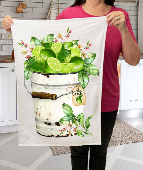 Farmhouse Bucket of Limes Kitchen Cotton Terry Towels