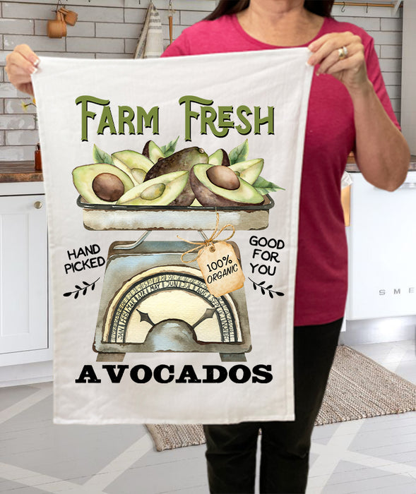 Farm Fresh Avocados Organic Kitchen Cotton Terry Towels