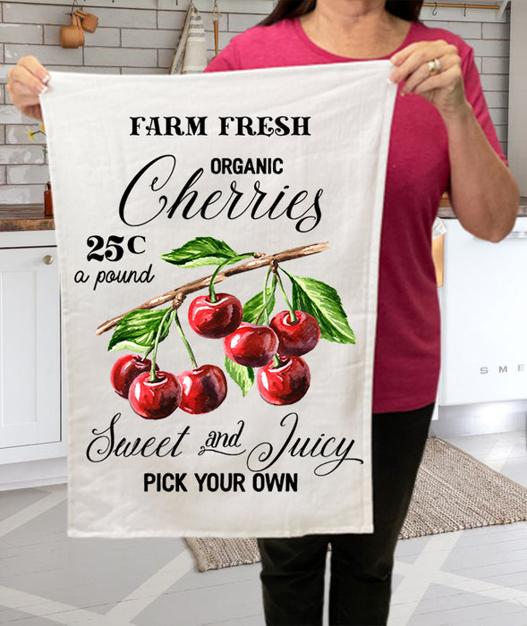 Farm Fresh Organic Cherries Kitchen Cotton Terry Towels