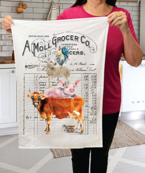 Vintage Farm Animals Grocers Kitchen Terry Towel