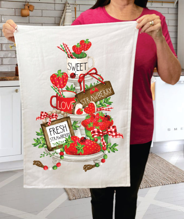 Sweet Fresh Strawberries Tiered Tray Terry Towel