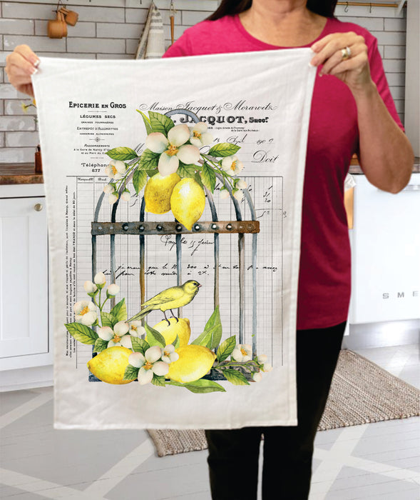 French Lemons Bird Cage Kitchen  Terry Towel