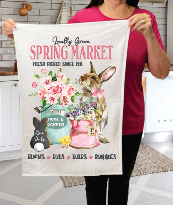 Spring Farmers Market Bunnies Flowers Terry Towel