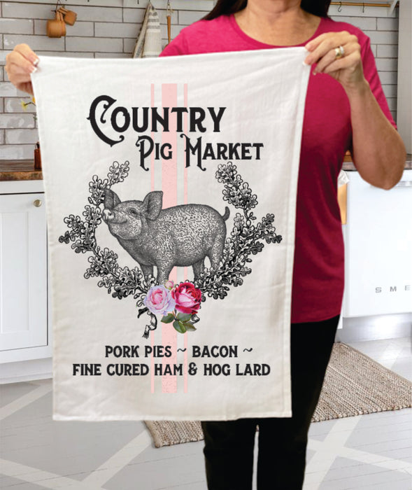 Vintage Country Pig Farmer Market  Terry Towel