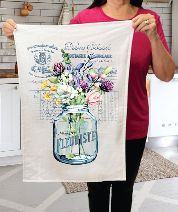 Vintage French Flowers Fleuriste Terry Towel