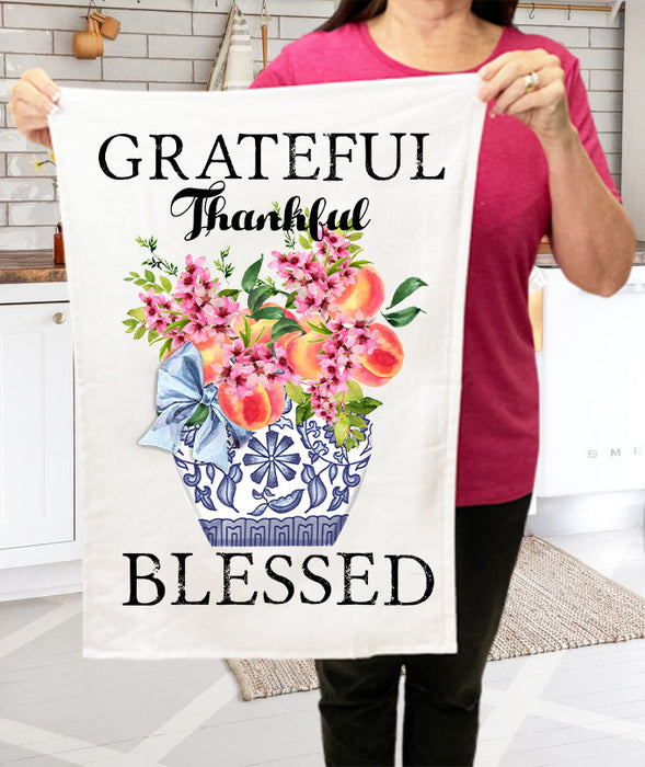 Blue & White Chinoiserie Ginger Jar Peaches Cotton Terry Cloth Towels