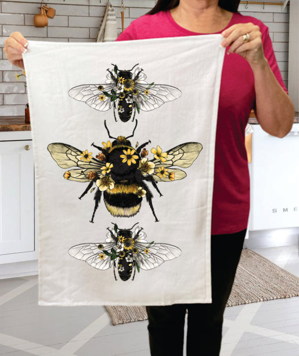 Vintage Bees Flowers Insect Kitchen Cotton Terry Towels