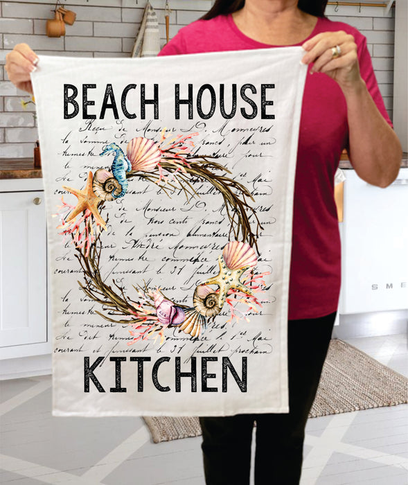 Beach House Kitchen Sea Shells Wreath Ocean  Terry Towel