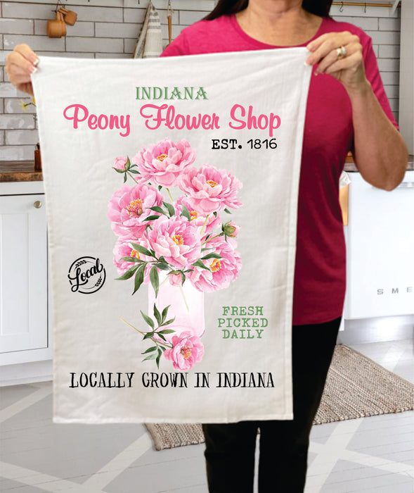 Indiana State Flower Peony Souvenir Terry Towel