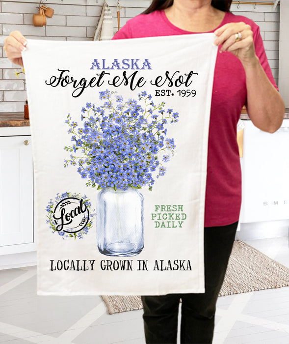 Alaska State Flower Forget Me Not Souvenir Cotton Terry Towel
