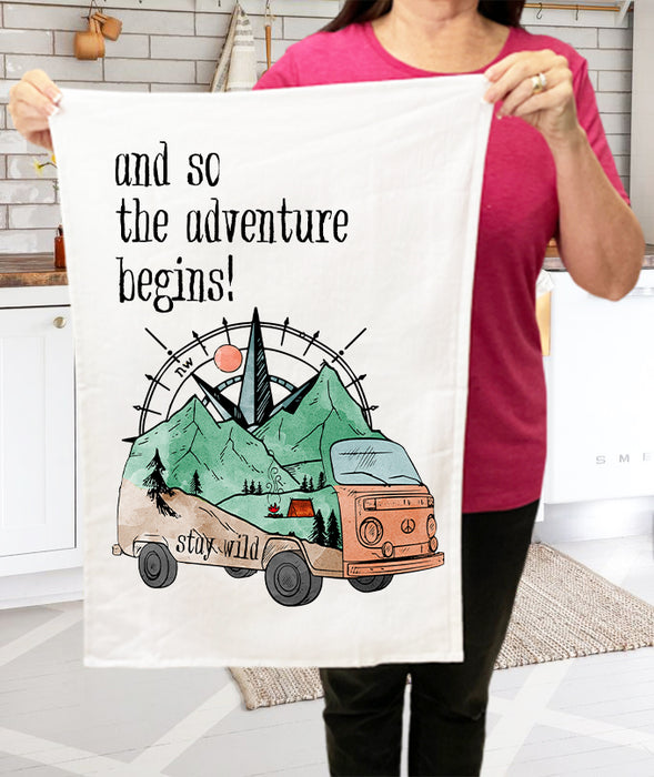 And So the Adventure Begins traveling camping hiking Cotton Terry Towel