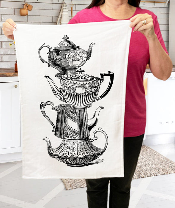Tea Pots Stacked Cotton Terry Towels