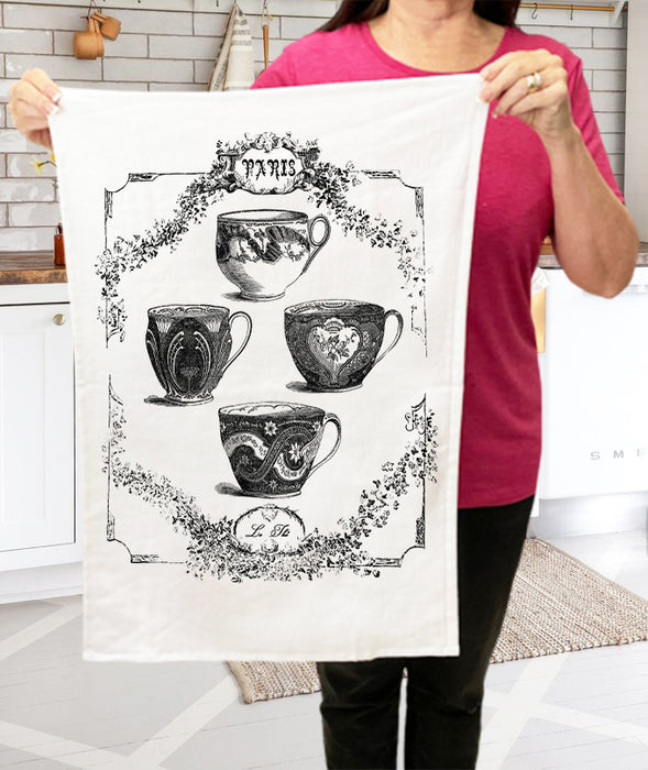 French Paris Tea Cups Cotton Terry Towels