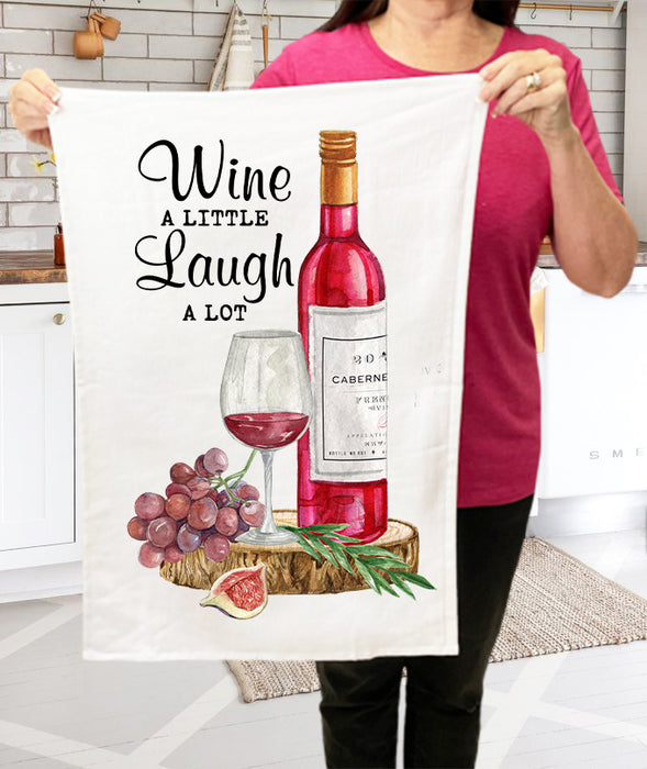 Wine Lover Laugh Alot Kitchen Cotton Terry Towels