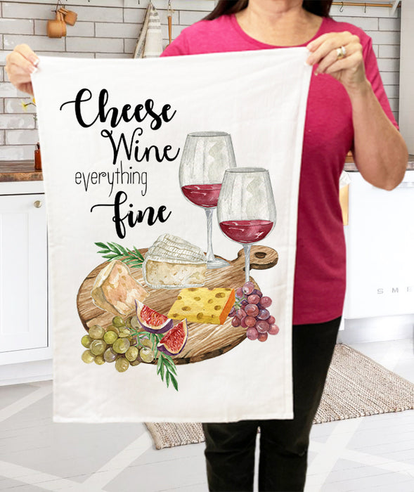 Cheese Wine Everything Fine Cotton Terry Towels
