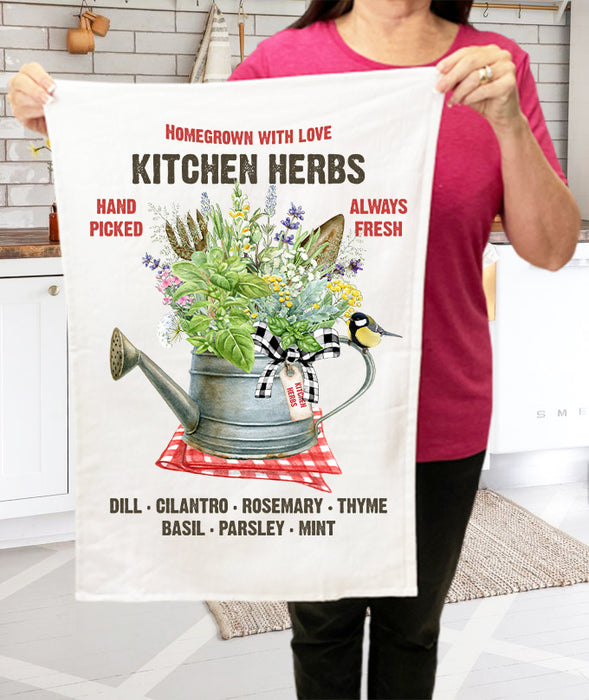 Homegrown Kitchen Herbs Basil Cotton Terry Towels