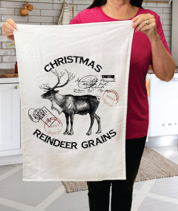 Christmas Reindeer Grains Cotton Terry Towels