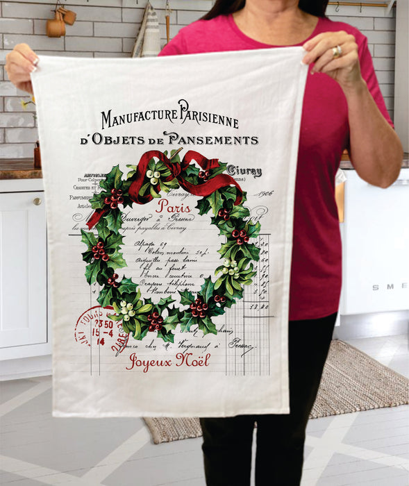 Paris Christmas Wreath Cotton Terry Towels - Copy