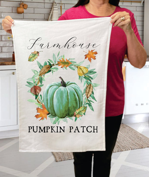 Farmhouse Pumpkin Patch Wreath Cotton Terry Towels