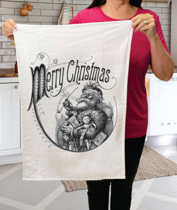 Merry Christmas Santa Claus Antique Cotton Terry Towels