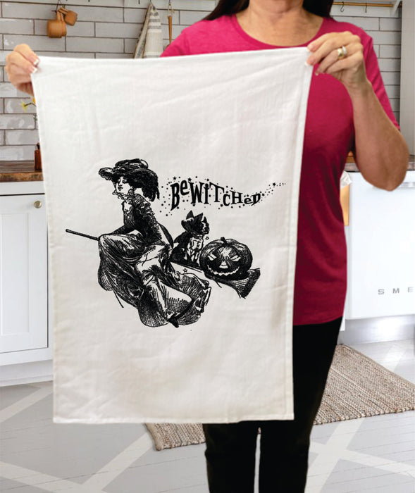Bewitched Dog Broom Halloween Cotton Terry Towels