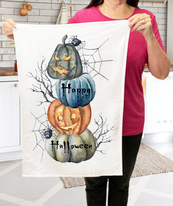 Happy Halloween Stacked Pumpkins Cotton Terry Towels