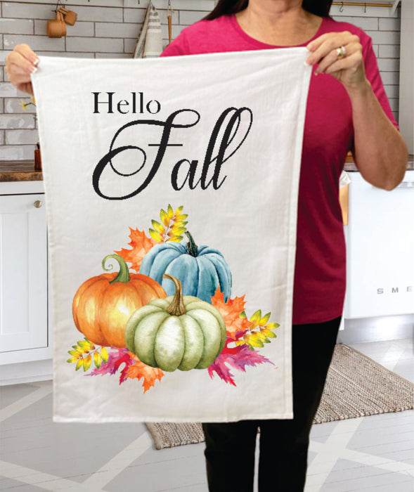 Hello Fall Autumn Colorful Pumpkin Cotton Terry Towels