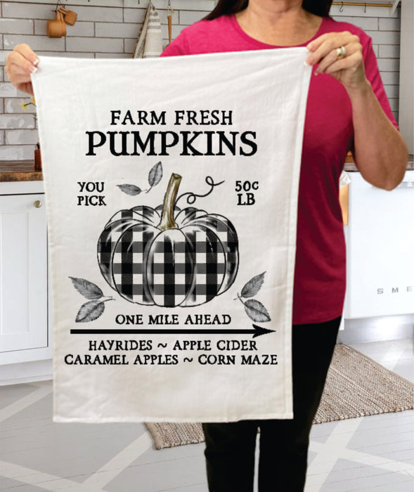 Fall Autumn Farm Plaid Pumpkin Cotton Terry Towels