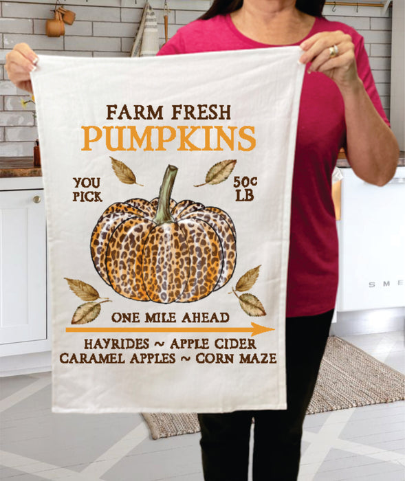 Fall Autumn Farm Leopard Pumpkin Cotton Terry Towels
