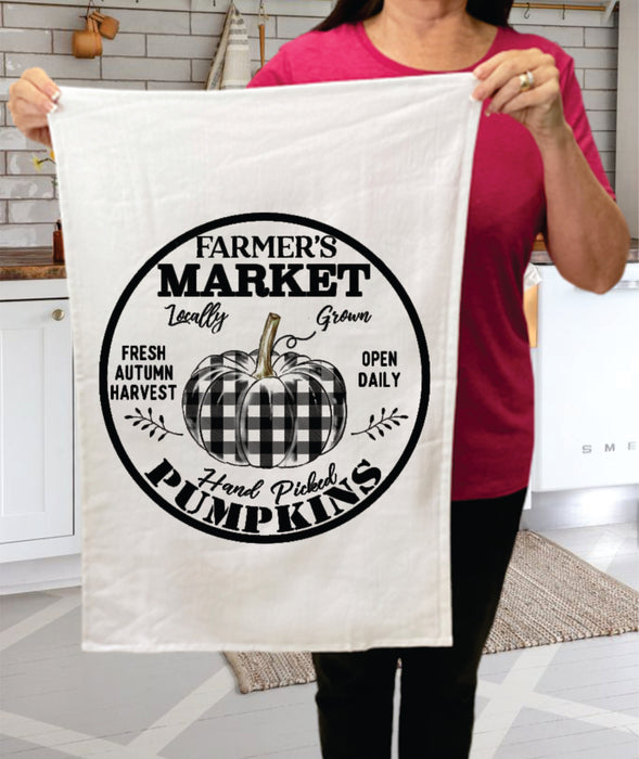 Fall Autumn Farmer Plaid Pumpkin Cotton Terry Towels